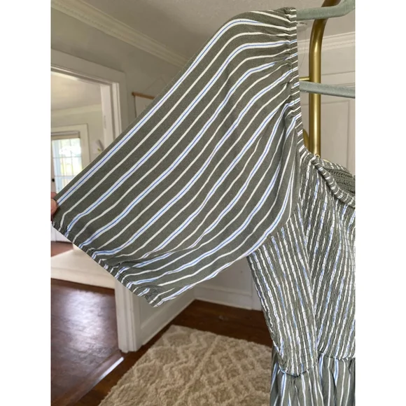 Maurices Smocked Maxi Dress Puff Sleeve Green White Stripe Boho Cottagecore XXL - Picture 4 of 8